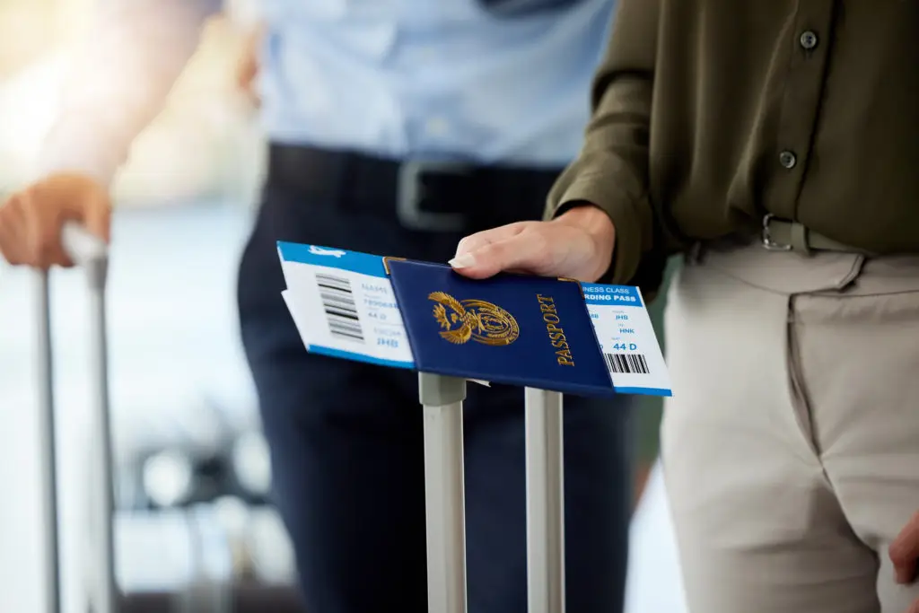 Person with a passport and bag in an airport