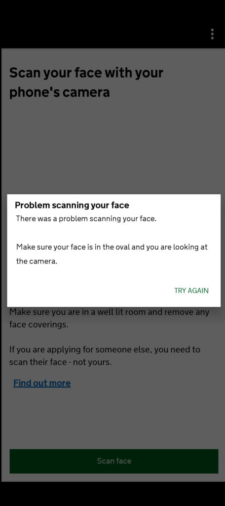 ETA UK Scanning Face with Error