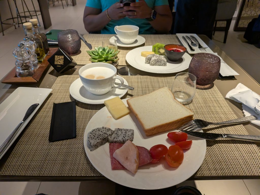 Fruits and cold-cuts at Qatar Premium Lounge Singapore Airport